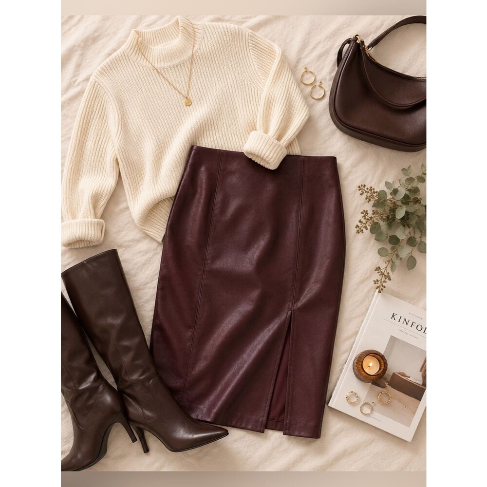 NWT The Limited Oxblood Faux Leather Pencil Skirt Women’s 6